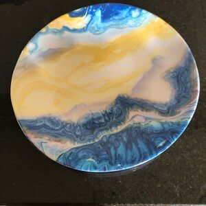 Melamine 4 salad plates by Topmela NEW Blue, Yellow and White Swirl